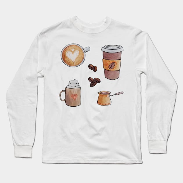 Watercolor Don't Look for Love Look for Coffee set Long Sleeve T-Shirt by Jessfm